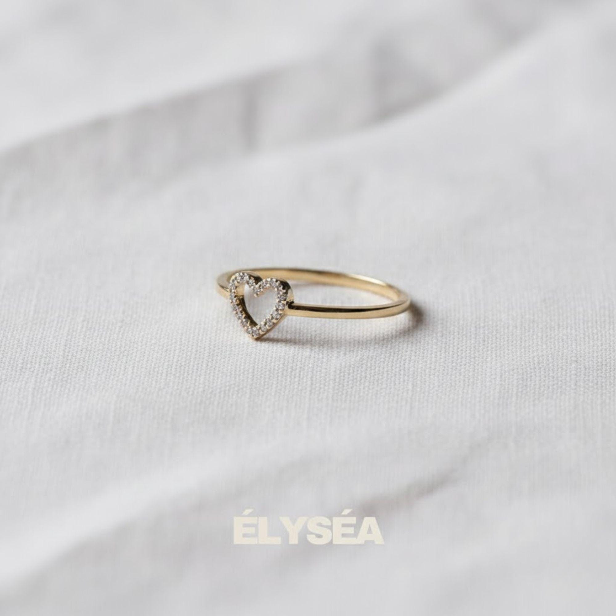 Tiny Lab Grown Diamond Open Heart 14K Gold Promise Ring Gift For Her