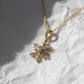 Snowflake Necklace, 14K Yellow Gold Diamond Pendant Necklace