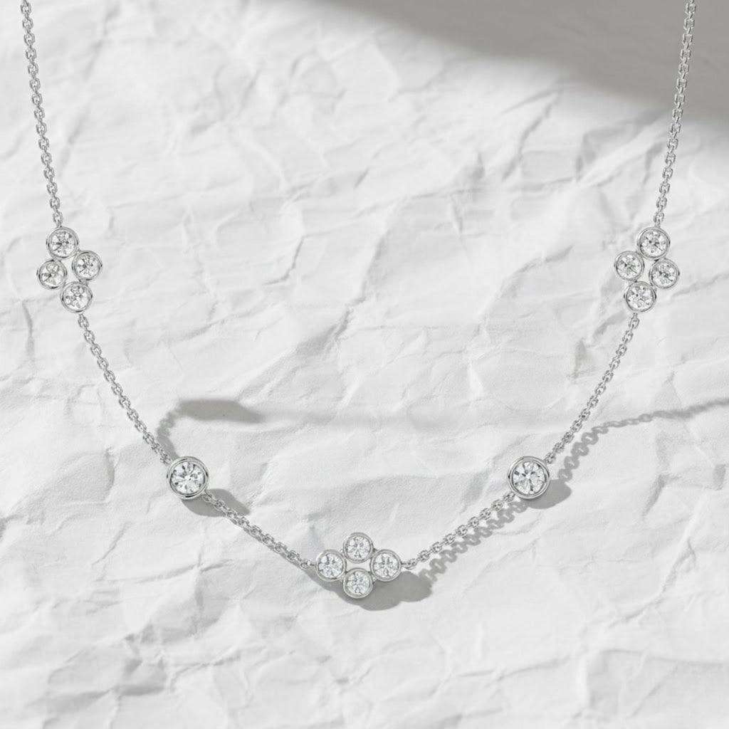 Diamond by The Yard Necklace Lab Grown Diamonds 14K Gold / Cluster Station Graduated Layering Bezel Necklace