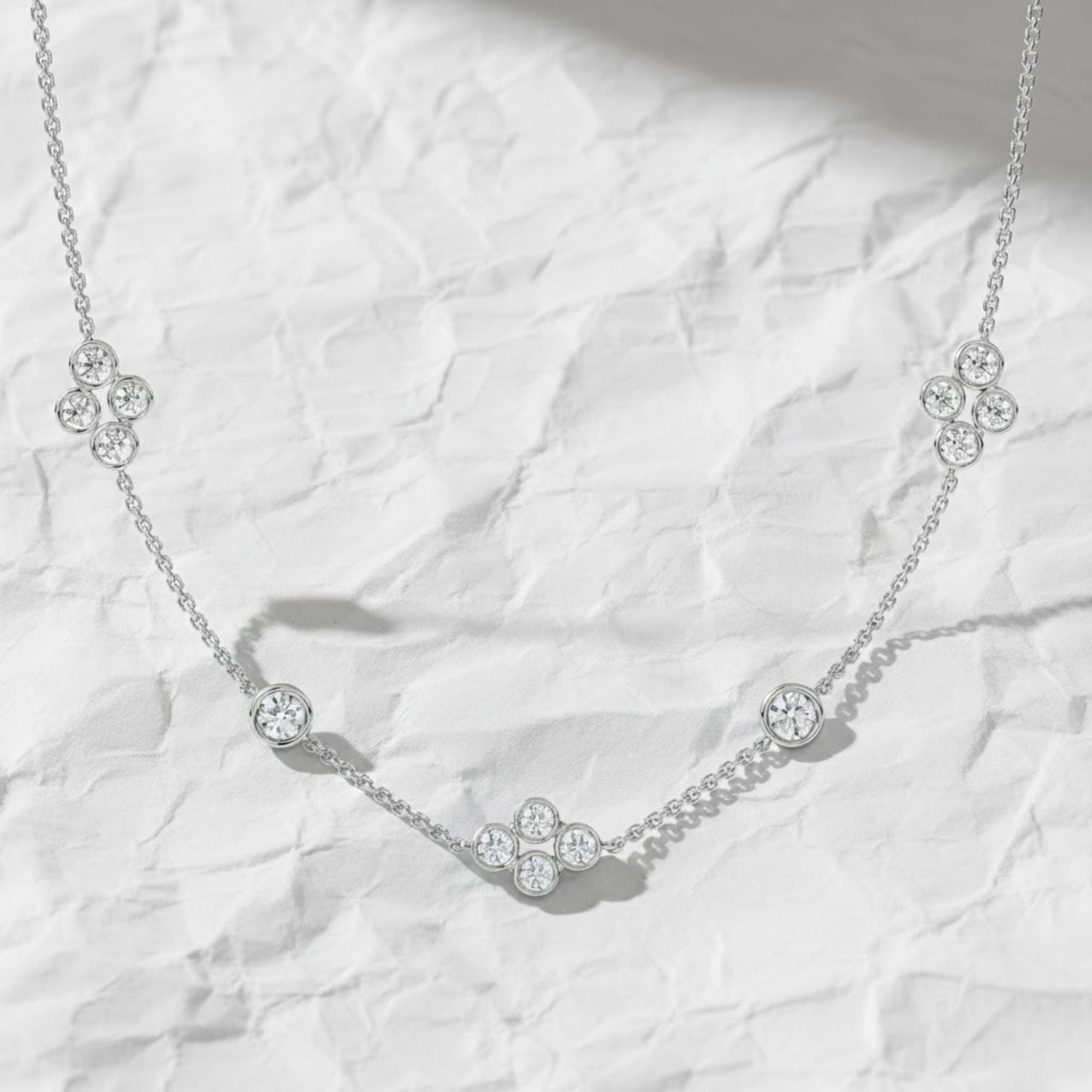Diamond by The Yard Necklace Lab Grown Diamonds 14K Gold / Cluster Station Graduated Layering Bezel Necklace