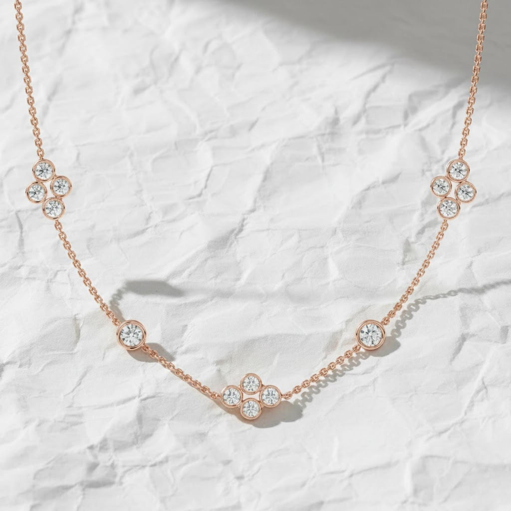 Diamond by The Yard Necklace Lab Grown Diamonds 14K Gold / Cluster Station Graduated Layering Bezel Necklace