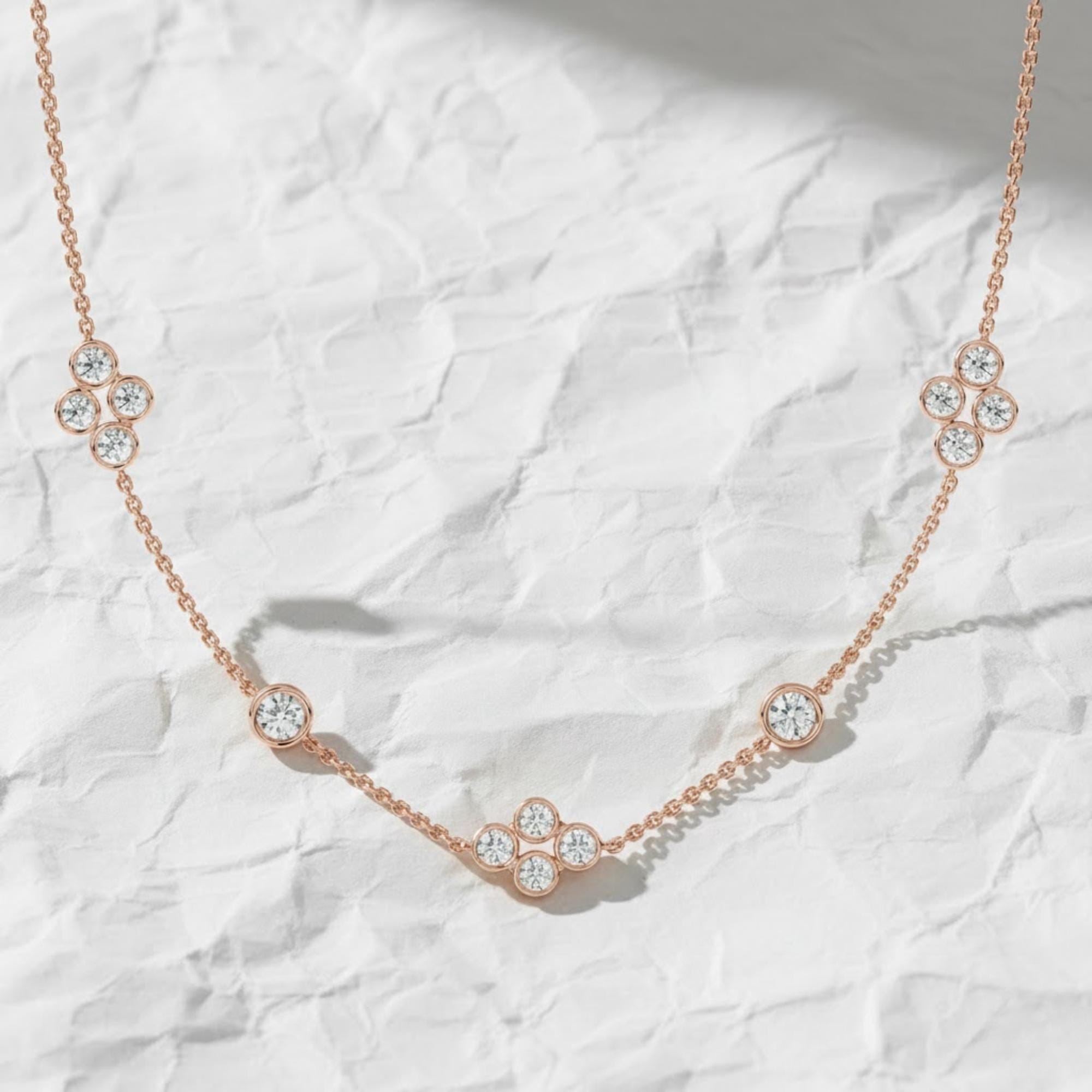 Diamond by The Yard Necklace Lab Grown Diamonds 14K Gold / Cluster Station Graduated Layering Bezel Necklace