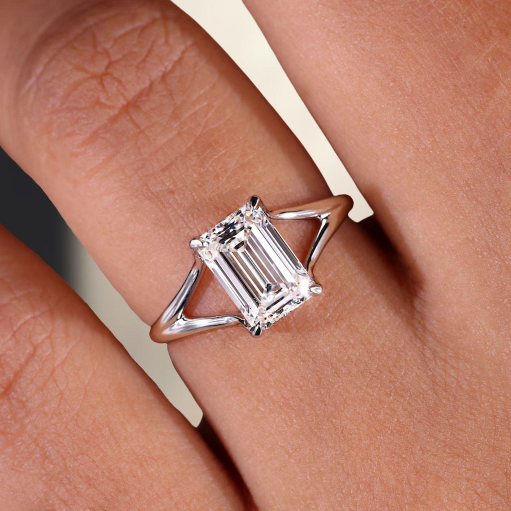 1 to 3 Carat Emerald Cut Lab Grown Diamond Solitaire Engagement Ring | 14K Gold | IGI Certified