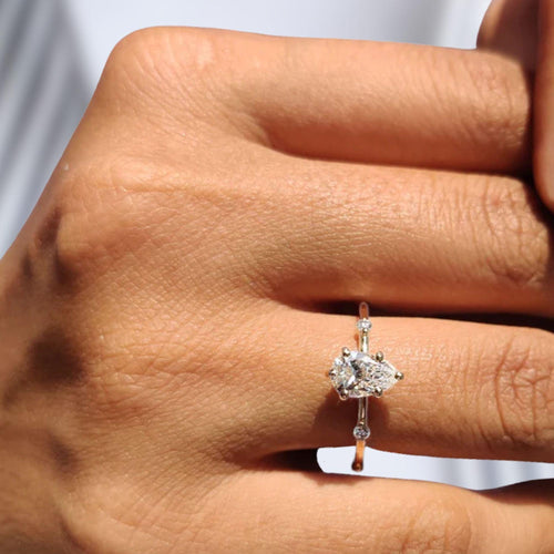 1.00 Carat Pear Cut Lab Grown Diamond Engagement Ring, 14K Gold Anniversary Ring For Her