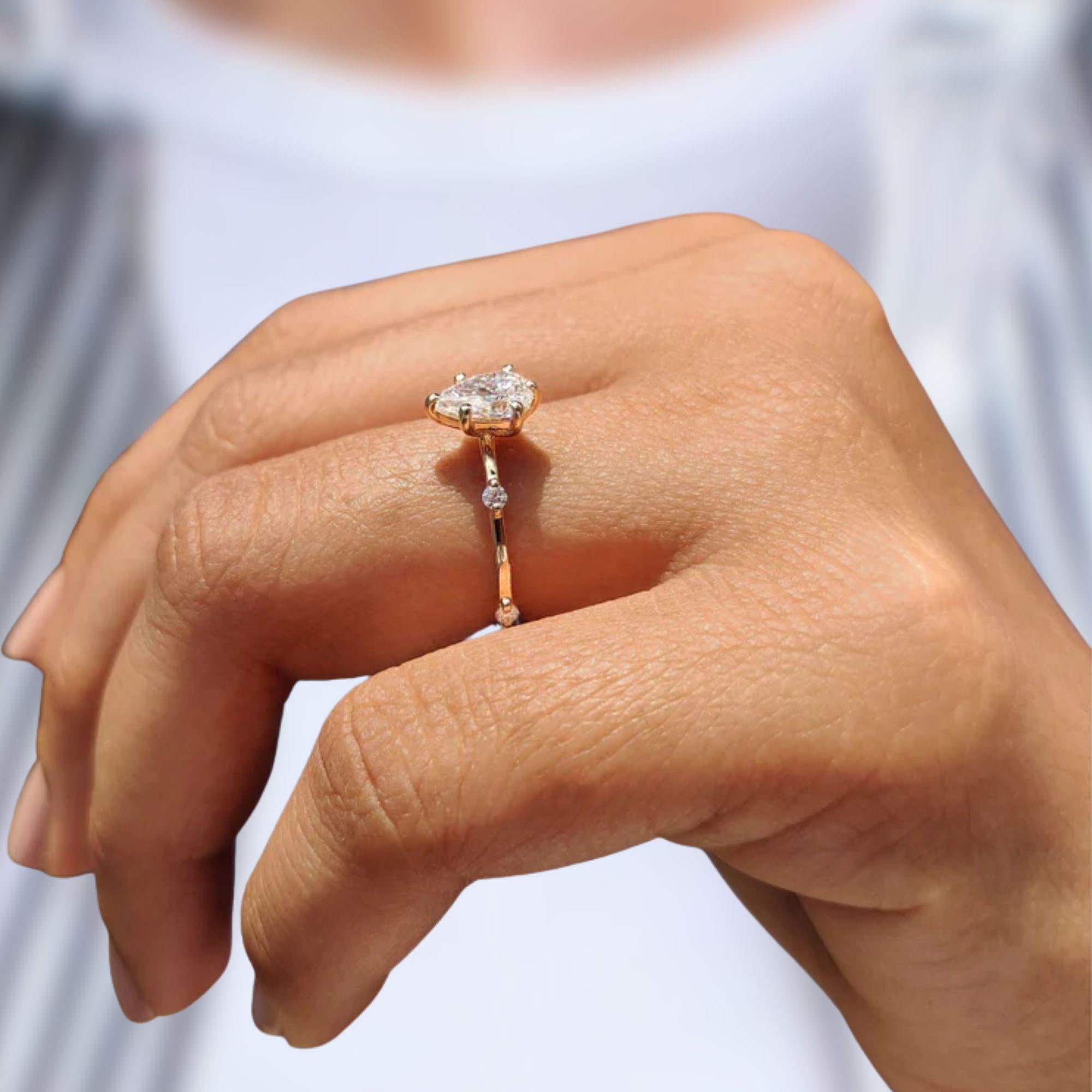 1.00 Carat Pear Cut Lab Grown Diamond Engagement Ring, 14K Gold Anniversary Ring For Her