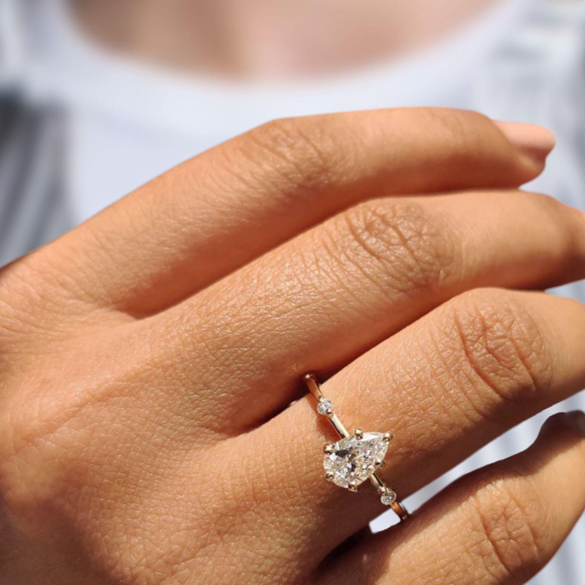 1.00 Carat Pear Cut Lab Grown Diamond Engagement Ring, 14K Gold Anniversary Ring For Her