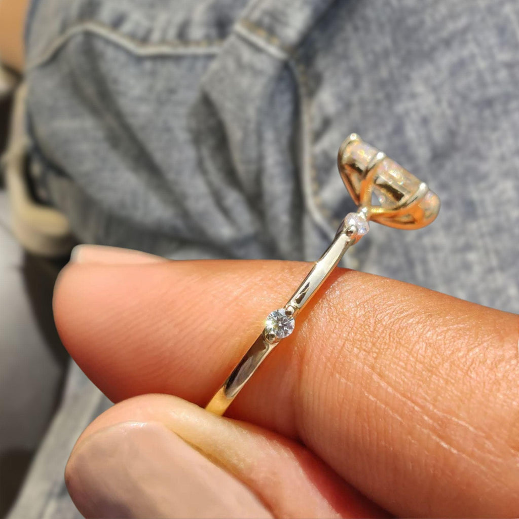 1.00 Carat Pear Cut Lab Grown Diamond Engagement Ring, 14K Gold Anniversary Ring For Her