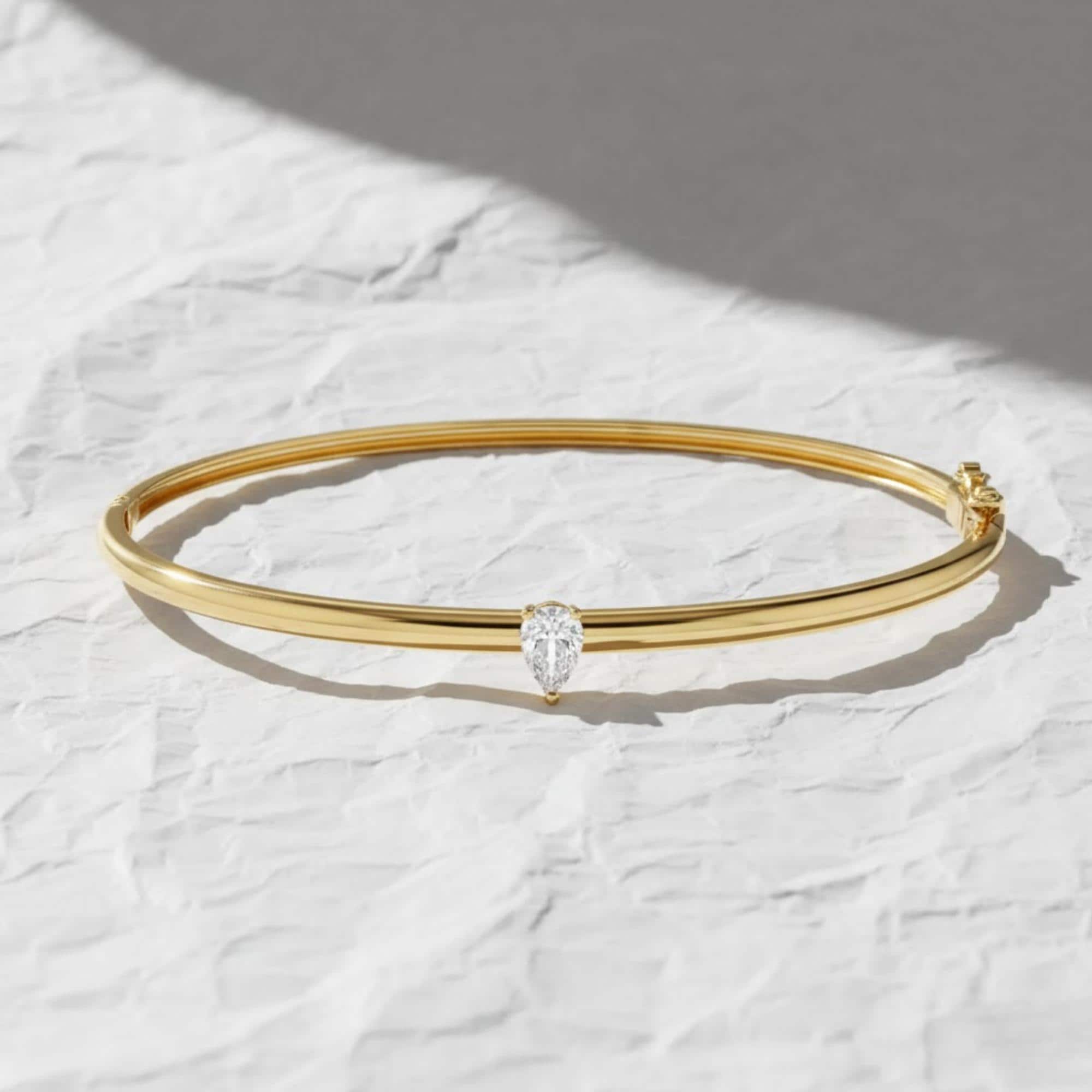 14K Gold Minimalist Bracelet, Pear Shape Solitaire Sapphire Bangle Bracelet, Tear Drop Bracelet Bangle, Birthday Gift