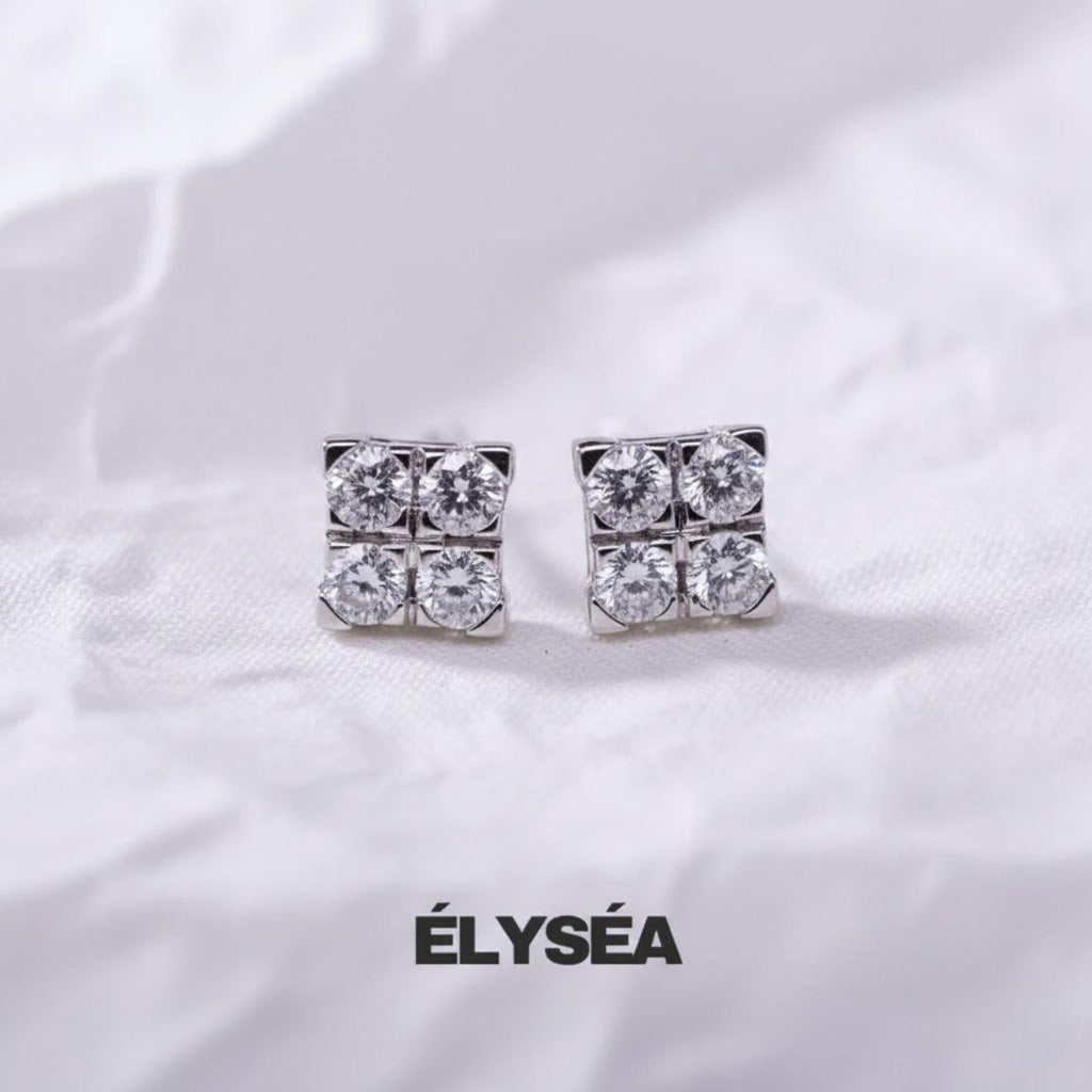 Cluster Round cut Lab Grown Diamond Stud Earring / 14K Gold Minimalist Jewelry