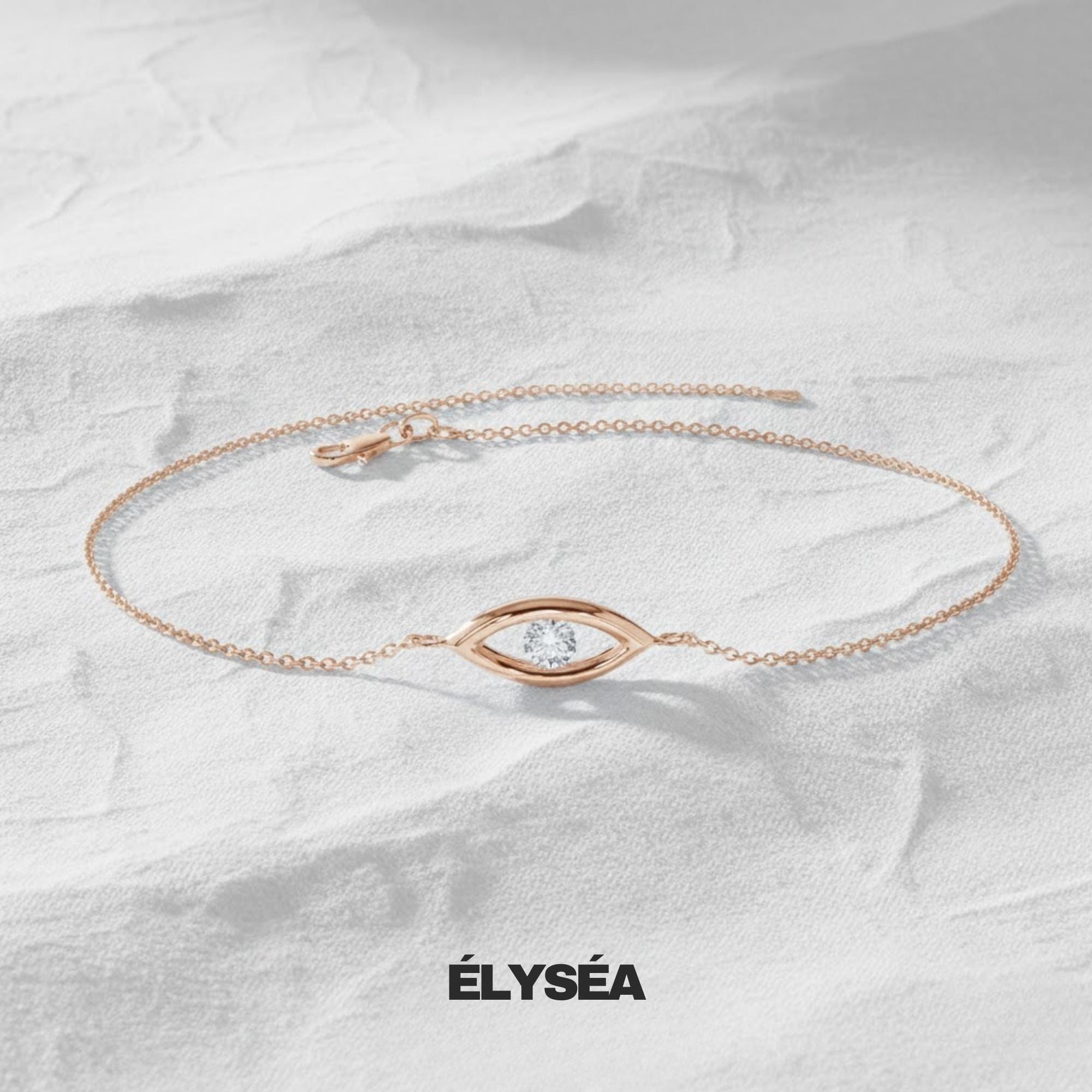 Diamond Bracelet / Evil Eye Diamond Bracelet in 14k Gold / Good Luck Charm Bracelet / Friendship Bracelet / Jewelry for women