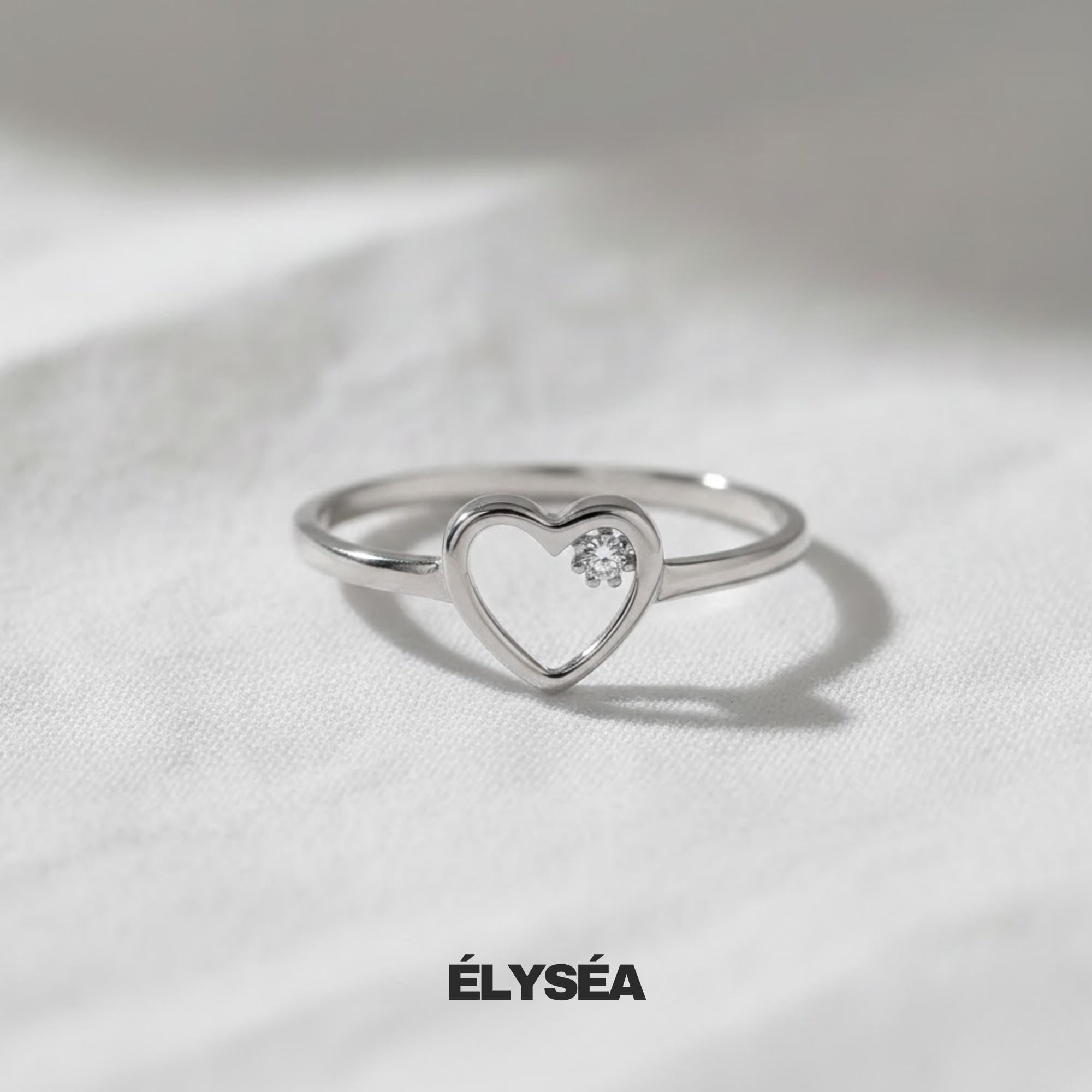 Lab Diamond Open Heart Ring,14K Solid Gold Promise Ring, Minimalist Ring