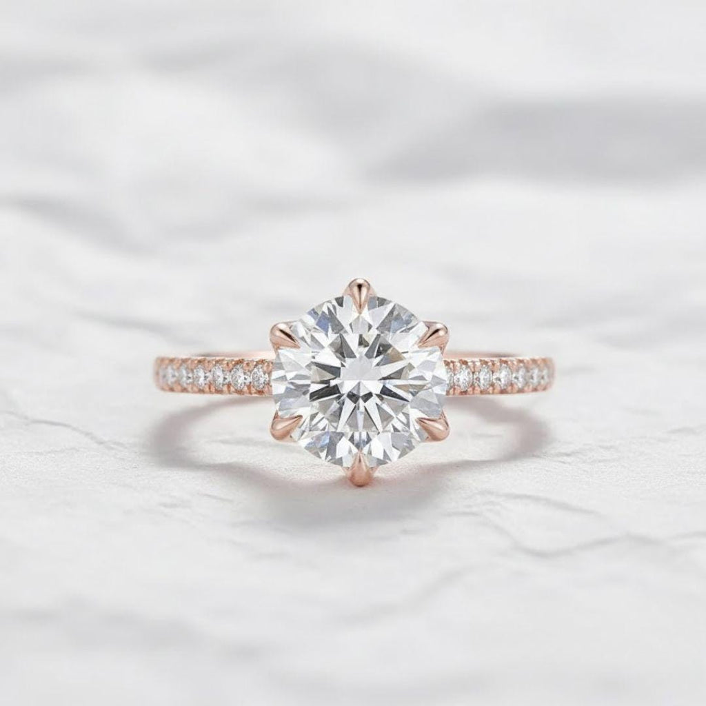 Tulip Design 1Ct To 2 Carat IGI Certified 14K Gold Round Excellent Cut Lab Grown Diamond Solitaire Engagement Ring