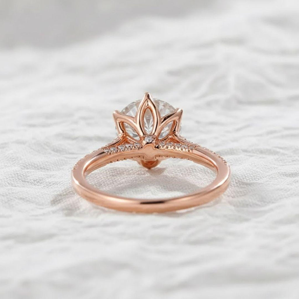 Tulip Design 1Ct To 2 Carat IGI Certified 14K Gold Round Excellent Cut Lab Grown Diamond Solitaire Engagement Ring