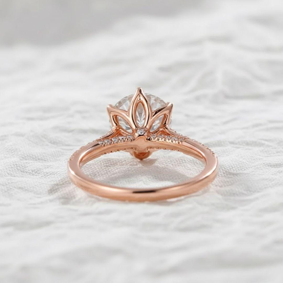 Tulip Design 1Ct To 2 Carat IGI Certified 14K Gold Round Excellent Cut Lab Grown Diamond Solitaire Engagement Ring