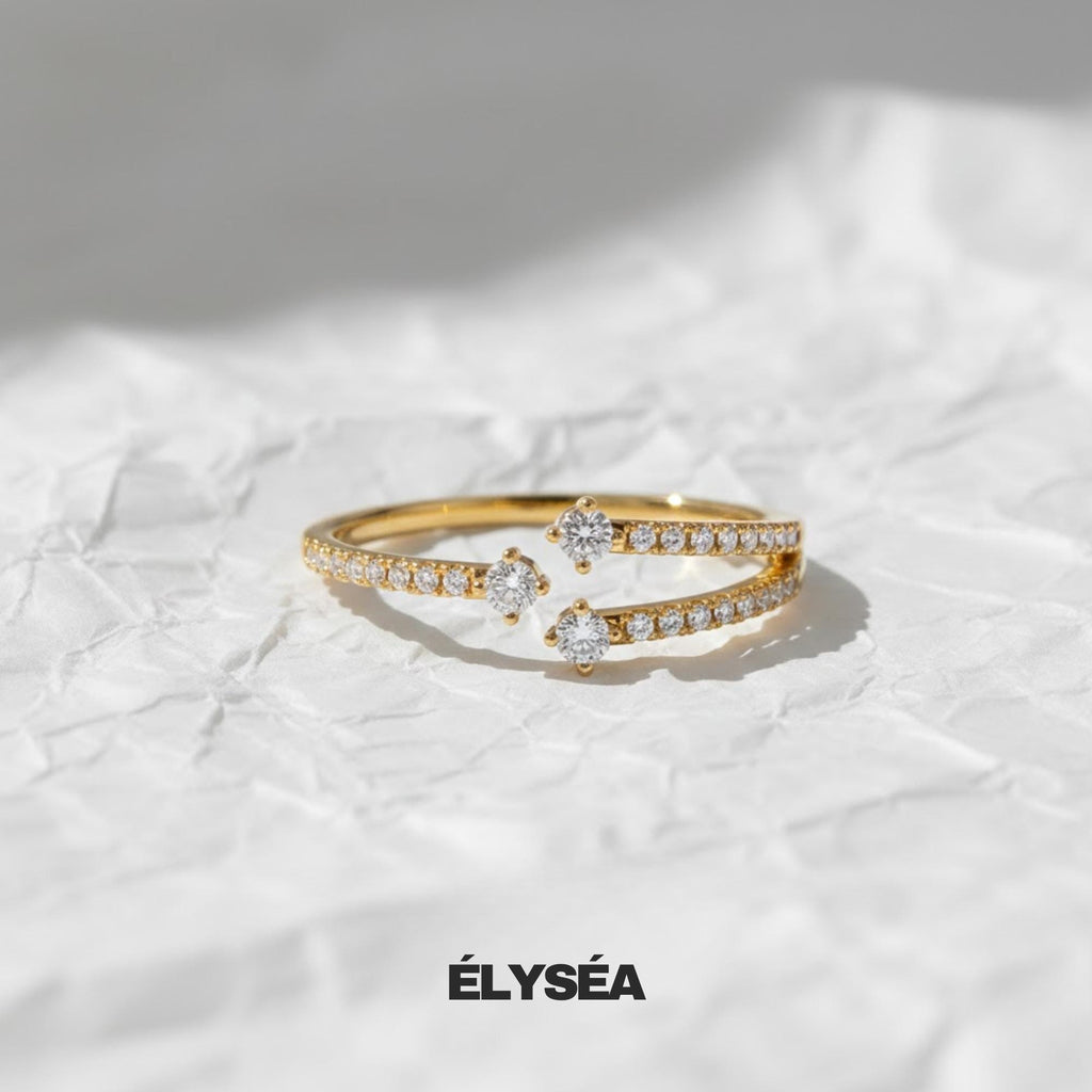 Statement Lab Grown Diamond Ring / 14K Solid Gold Unique Diamond Crossover Ring For Women / Open Design Diamond Ring Gift for Her