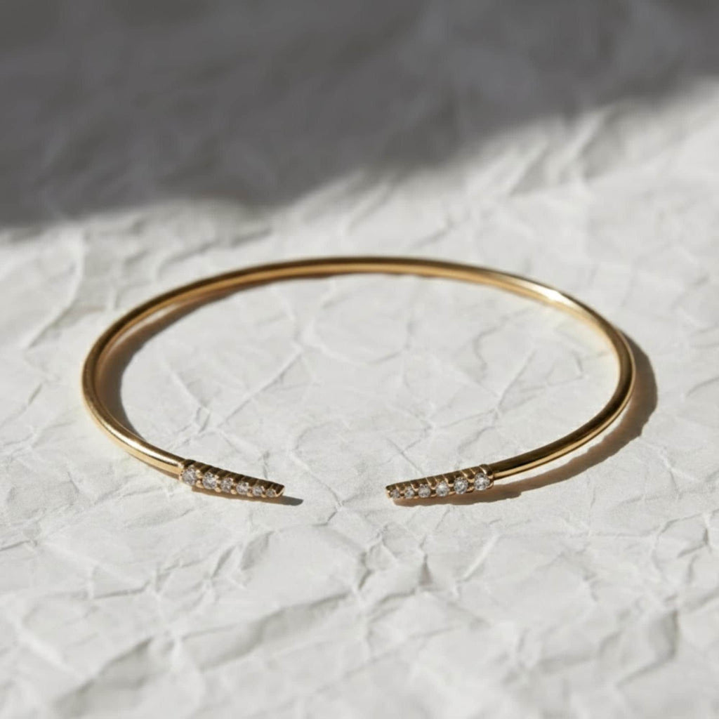 Diamond Cuff Bangle/ 14K Gold Lab Grown Diamond Cuff Bracelet For Women