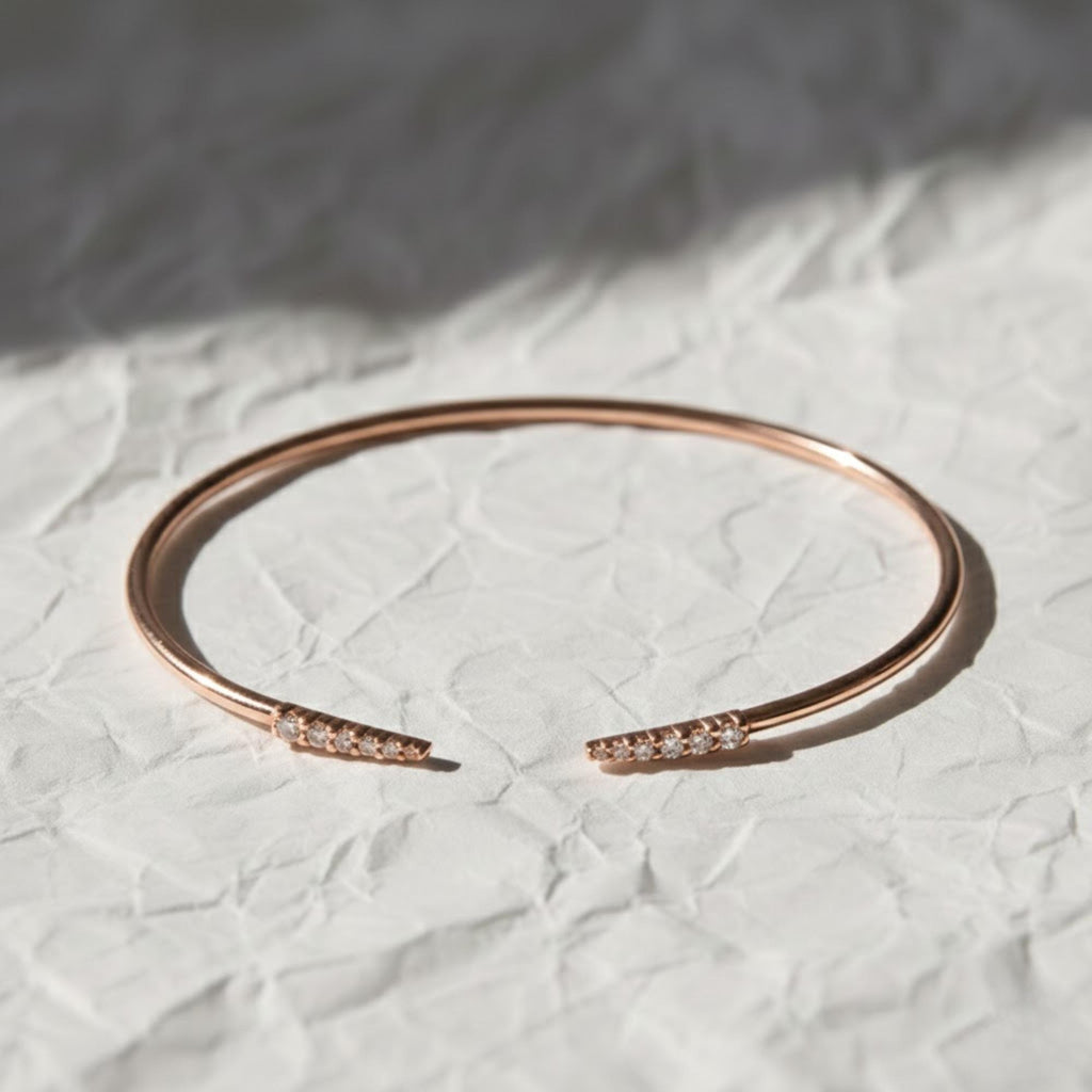 Diamond Cuff Bangle/ 14K Gold Lab Grown Diamond Cuff Bracelet For Women