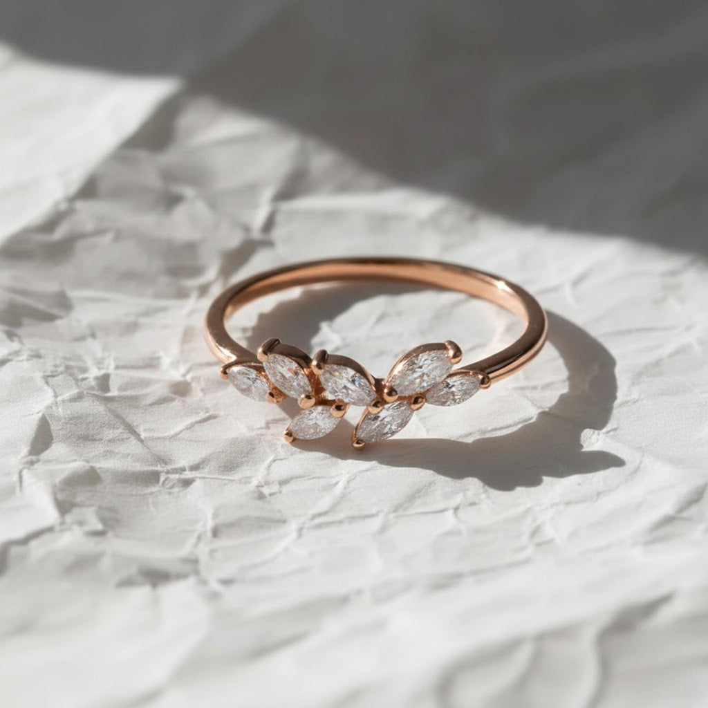 14K Gold Unique Leaf Floral Lab Grown Diamond Wedding Ring Vintage Yellow Gold Marquise Diamond Ring