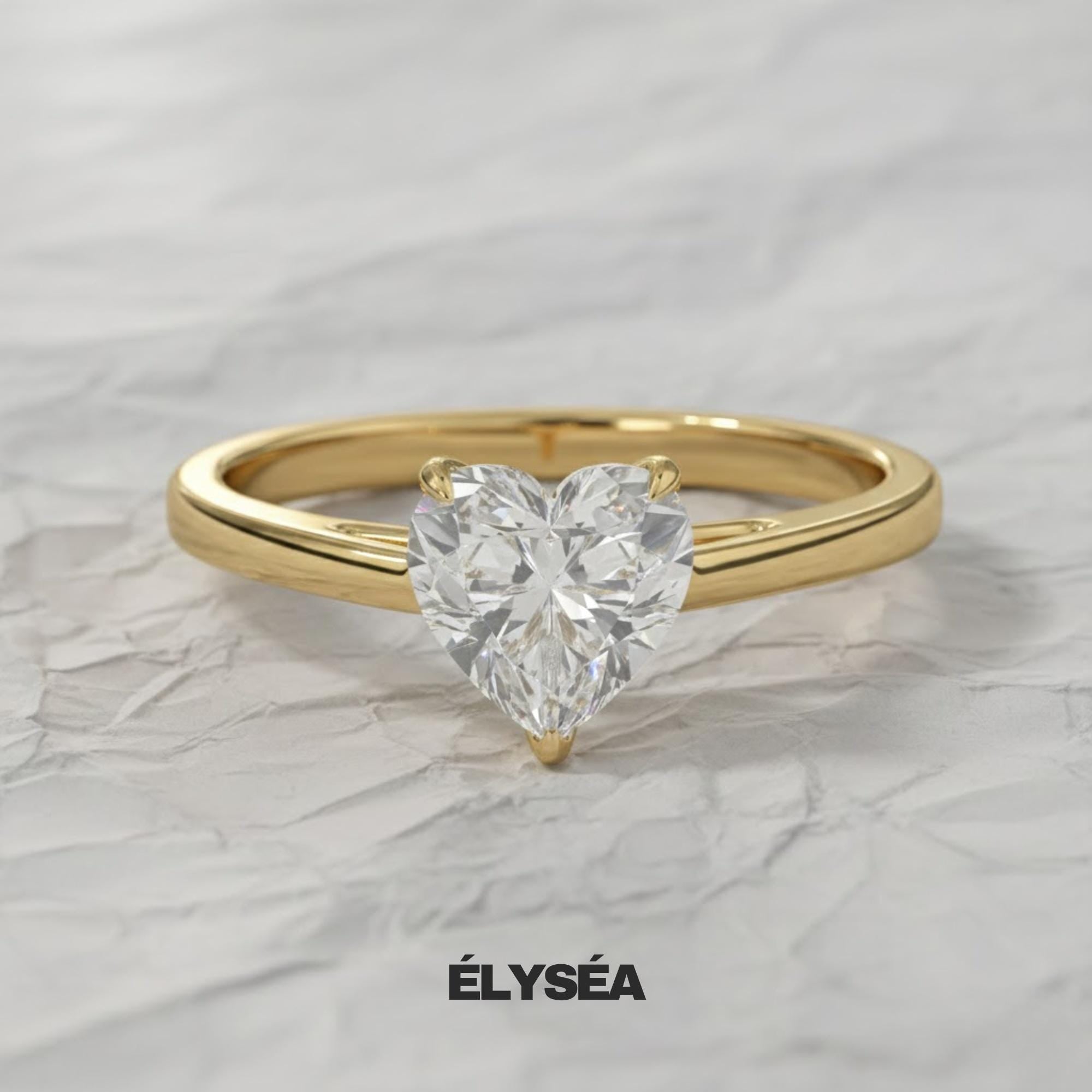 Heart Shape Lab Grown Diamond Engagement Ring in 14K Solid Gold