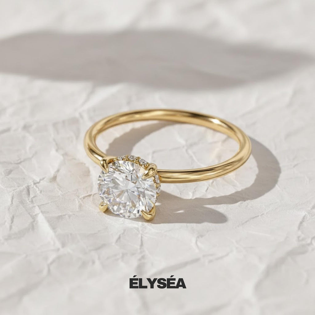 1 CT Solitaire Round Lab Grown Diamond With Hidden halo Engagement ring, 14K Solid Gold Ring