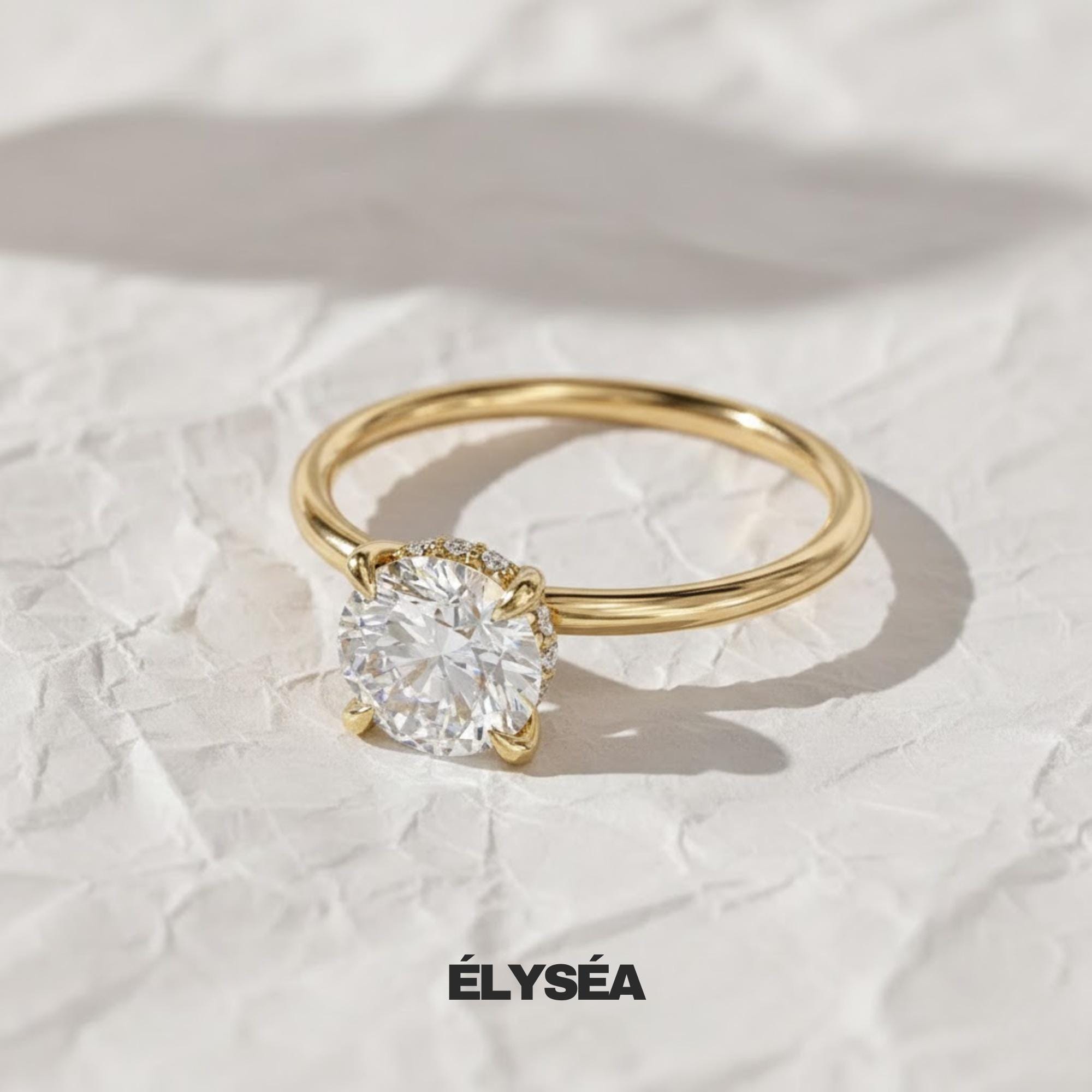 1 CT Solitaire Round Lab Grown Diamond With Hidden halo Engagement ring, 14K Solid Gold Ring