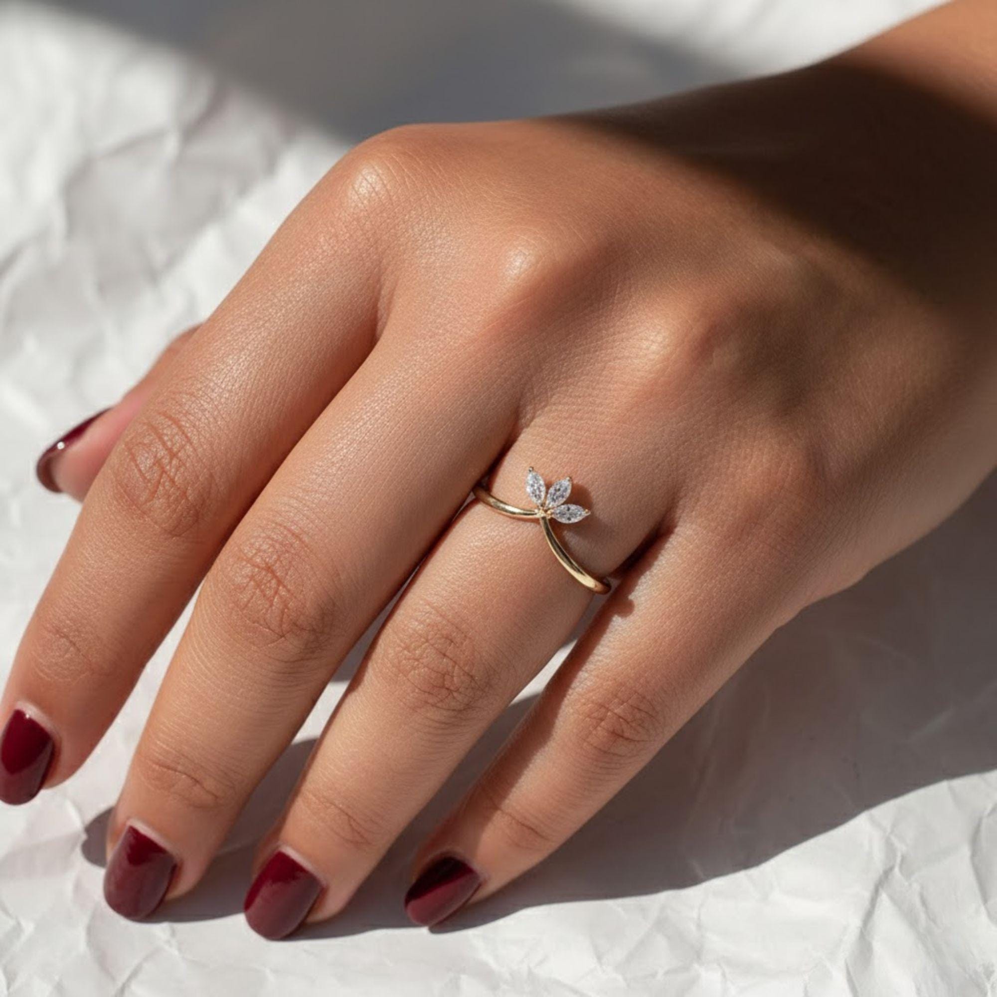 V Shaped Chevron Wedding Band, marquise Lab Grown Diamond Ring, Three Stone Stackable Ring