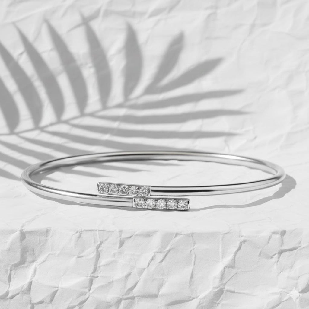 Solid 14K Gold Diamond Bangle Bracelet, Lab Grown Diamond Bracelet, Minimalist Bracelet