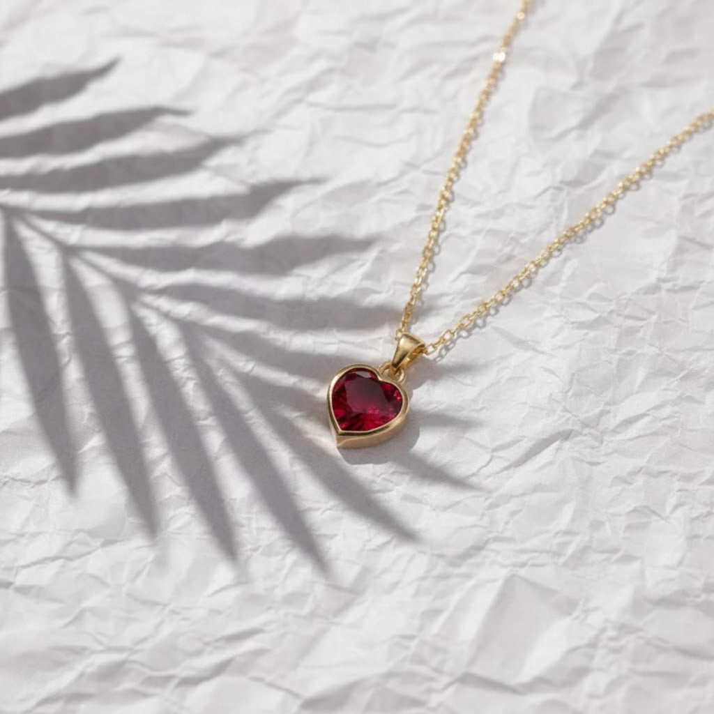Ruby Heart Pendant with 14K Solid Gold | Bezel Necklace | Valentine’s Day Gift