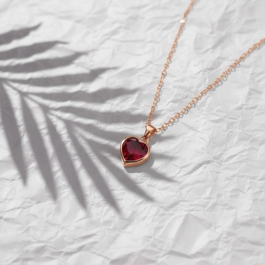 Ruby Heart Pendant with 14K Solid Gold | Bezel Necklace | Valentine’s Day Gift