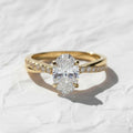 Oval Cut Lab Grown Diamond Engagement Ring, 14K Gold Pave Twisted Band