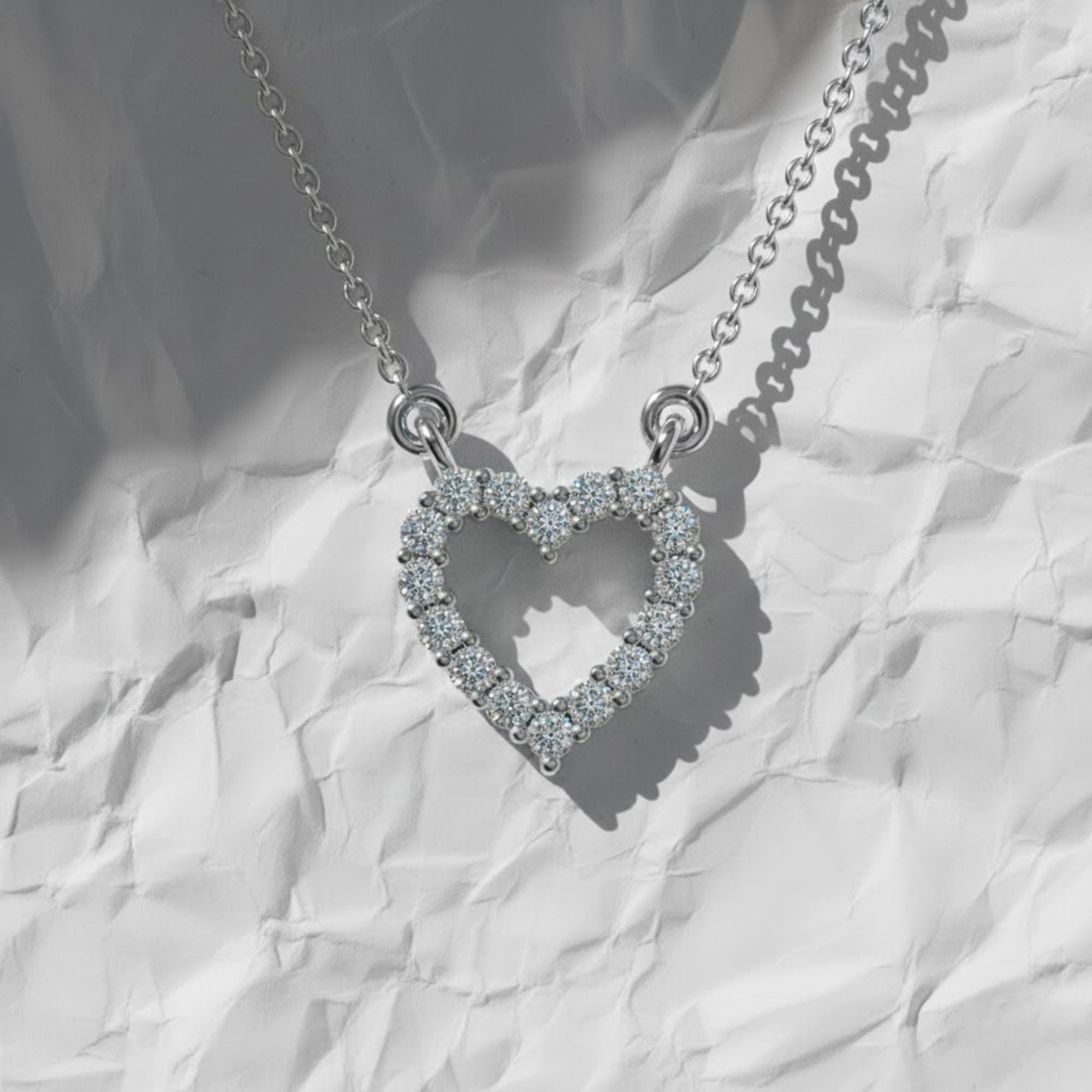 14K Gold Lab Grown Diamond Necklace / Open Heart Necklace