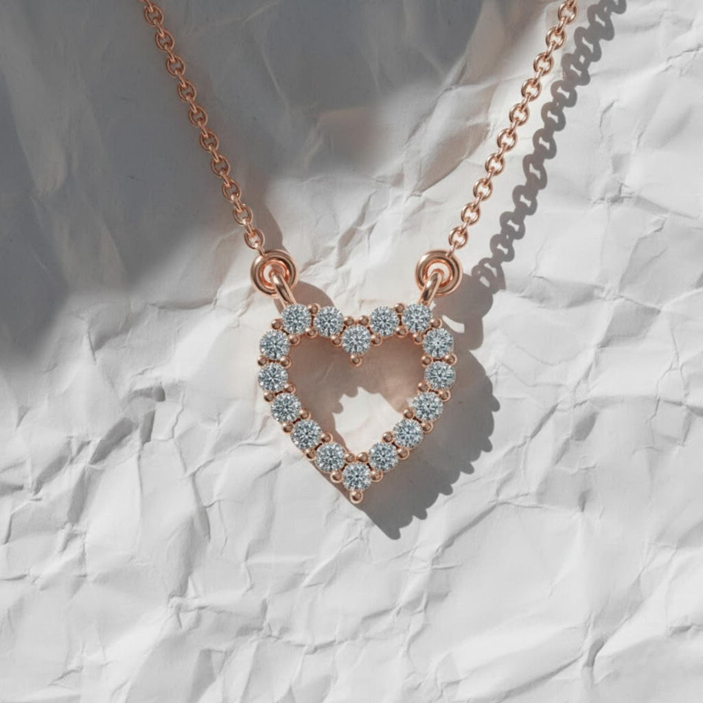 14K Gold Lab Grown Diamond Necklace / Open Heart Necklace