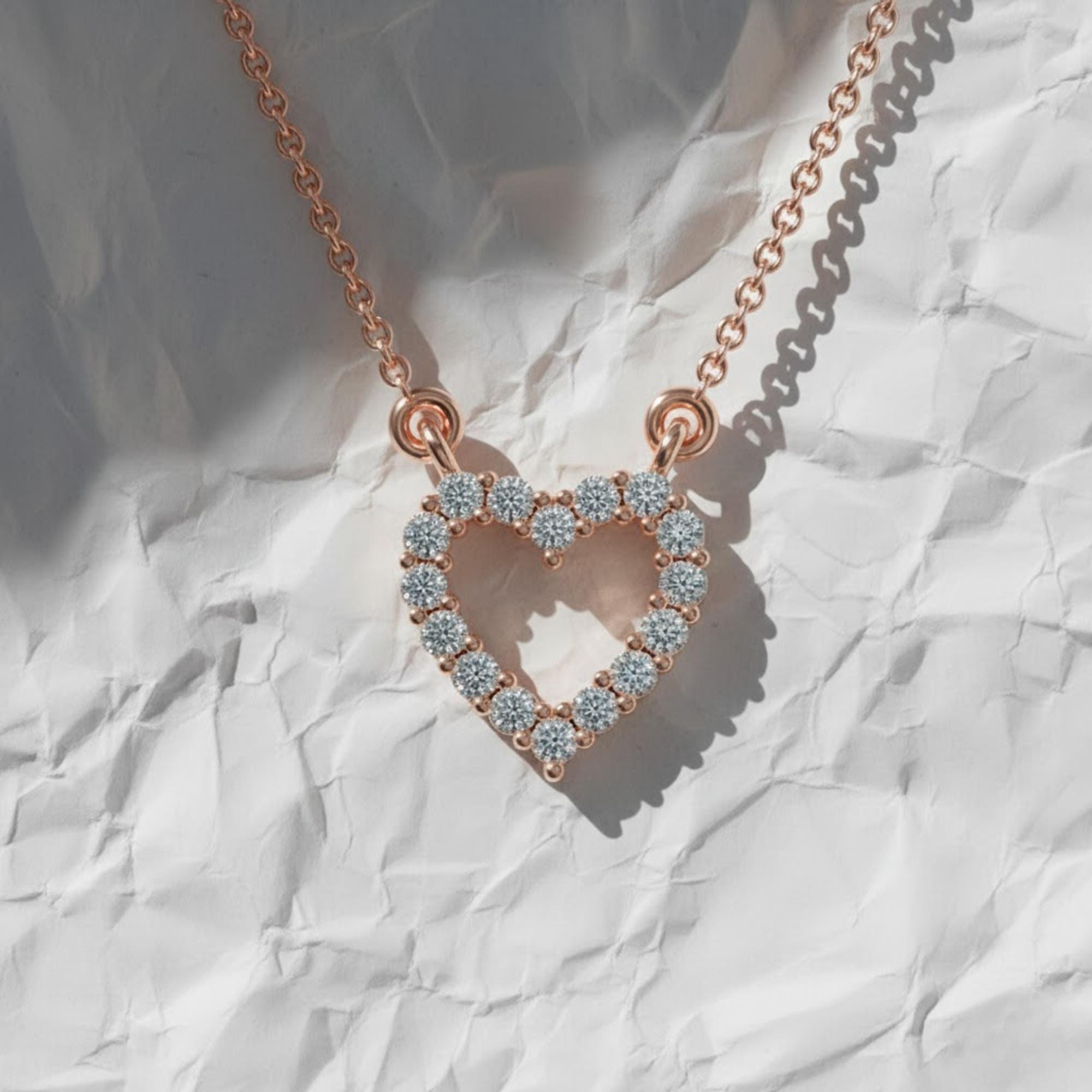 14K Gold Lab Grown Diamond Necklace / Open Heart Necklace