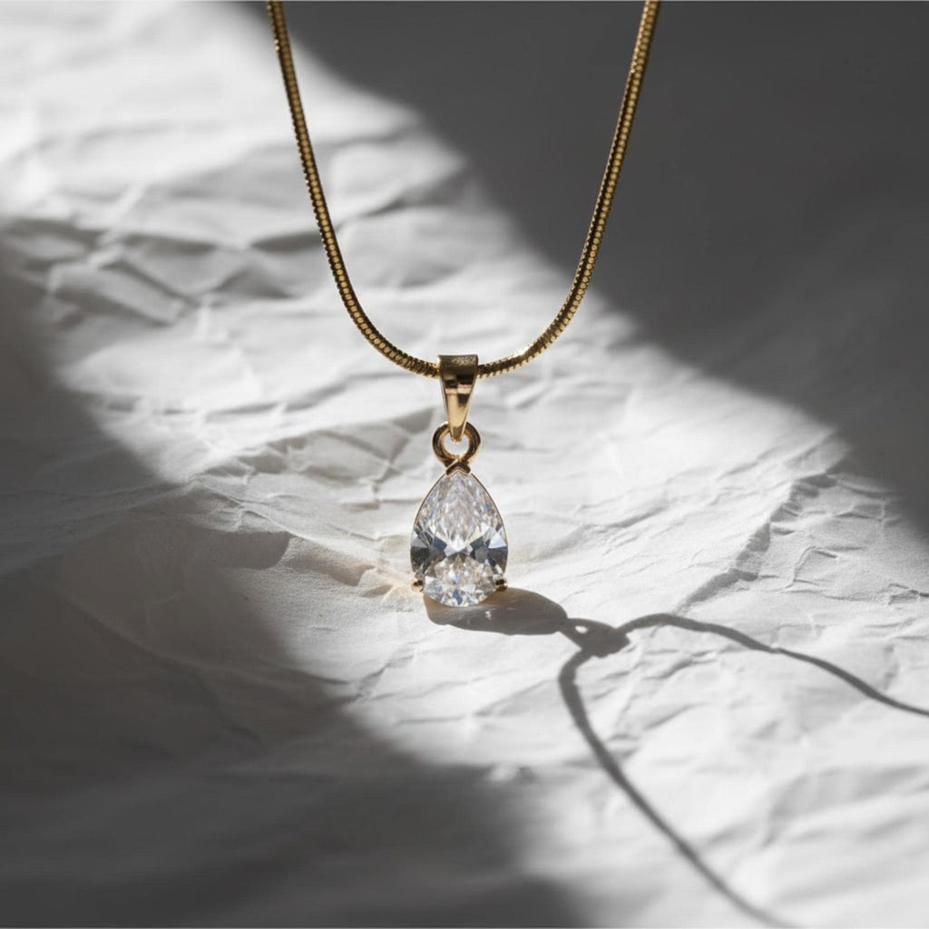 Pear Lab Diamond Solitaire Engagement Pendant/ 14K Gold Eco-Friendly Diamond Pendant Gift For Her