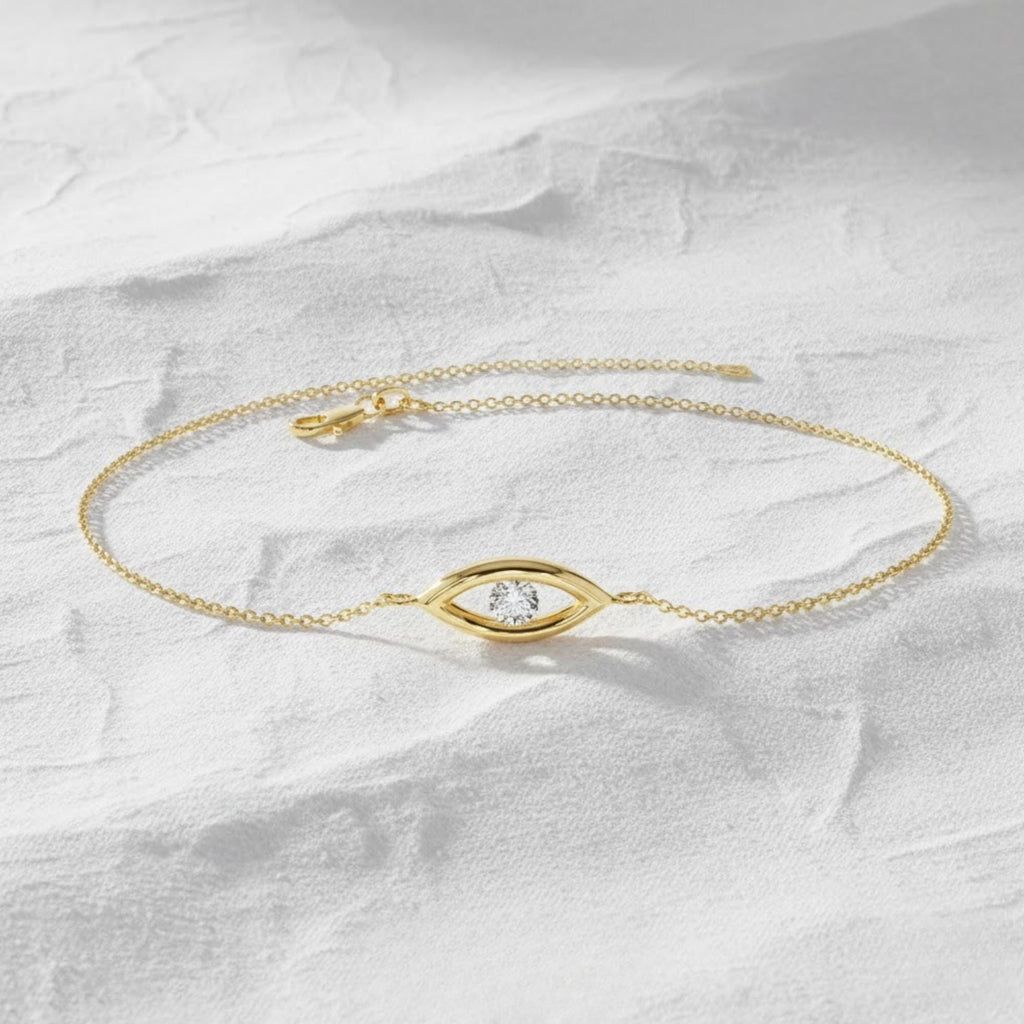 Diamond Bracelet / Evil Eye Diamond Bracelet in 14k Gold / Good Luck Charm Bracelet / Friendship Bracelet / Jewelry for women
