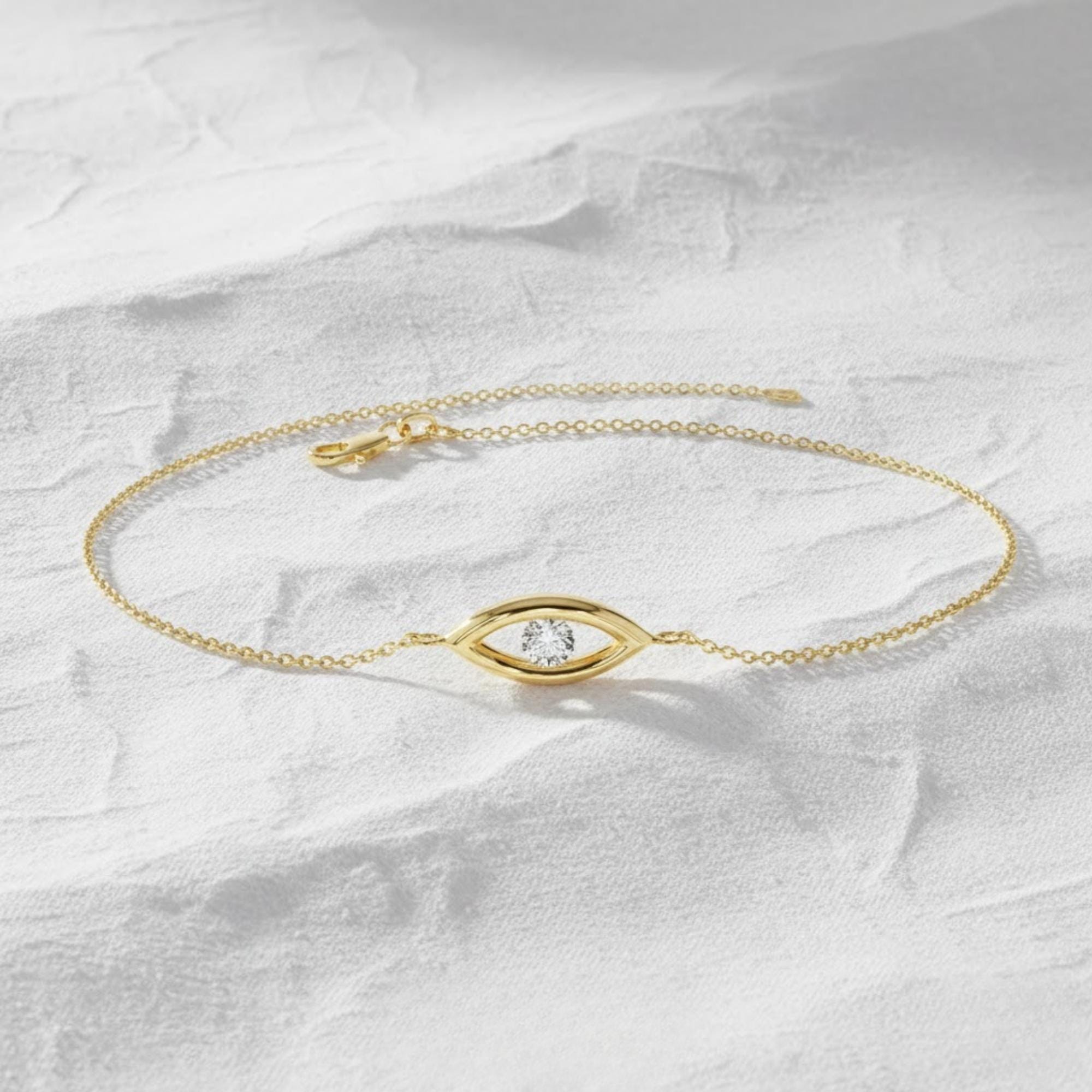 Diamond Bracelet / Evil Eye Diamond Bracelet in 14k Gold / Good Luck Charm Bracelet / Friendship Bracelet / Jewelry for women