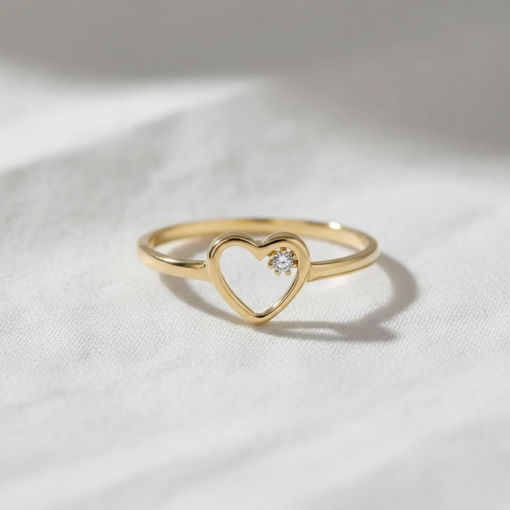 Lab Diamond Open Heart Ring,14K Solid Gold Promise Ring, Minimalist Ring