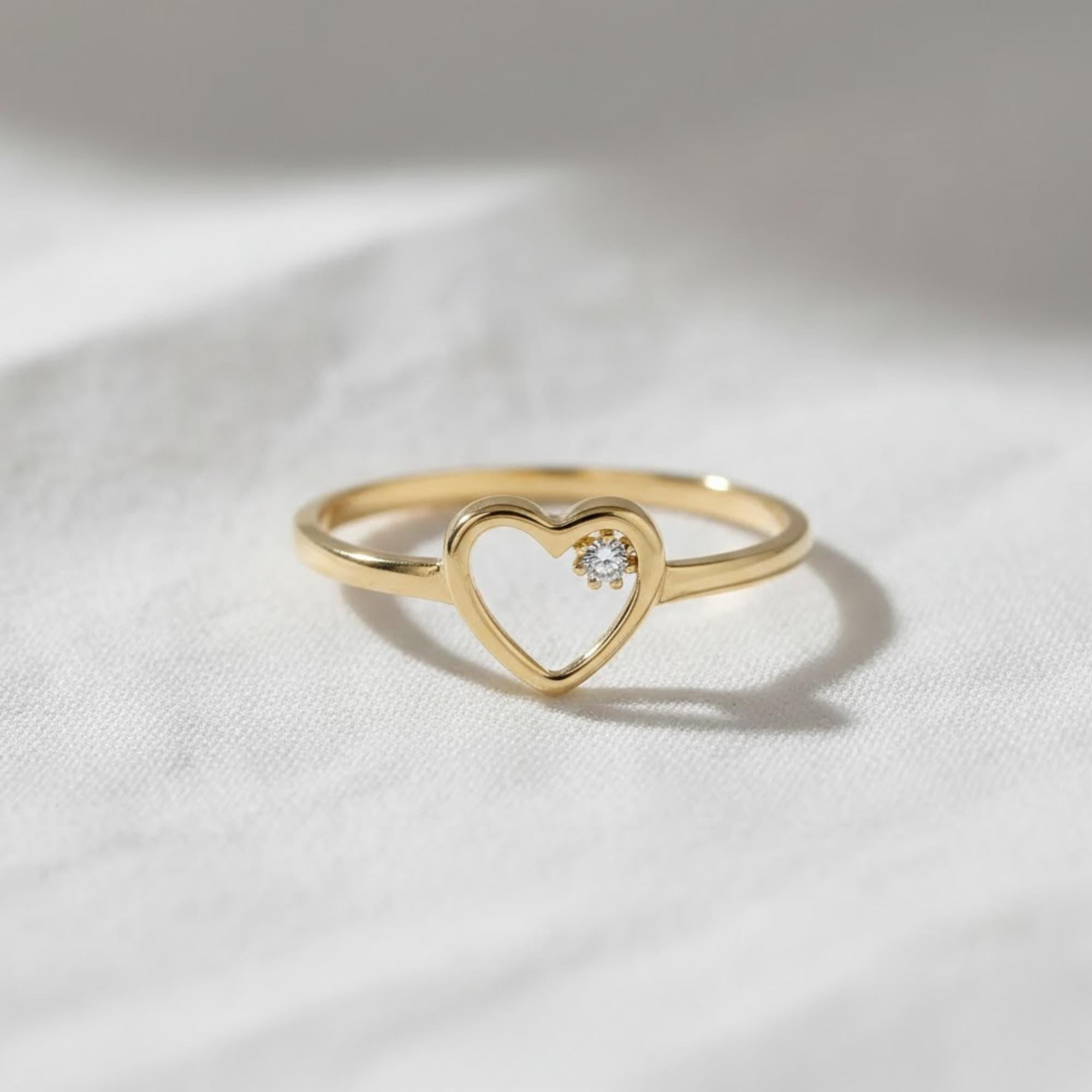 Lab Diamond Open Heart Ring,14K Solid Gold Promise Ring, Minimalist Ring