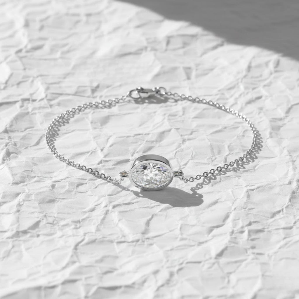 14K Gold Bezel Setting Diamond Bracelet for Women / Oval Cut Solitaire Lab Diamond Bracelet 1.00 Ct