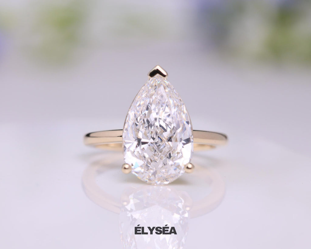 5 Carat Pear Cut Lab Grown Diamond Solitaire Engagement Ring / 14K Yellow Gold / IGI Certified