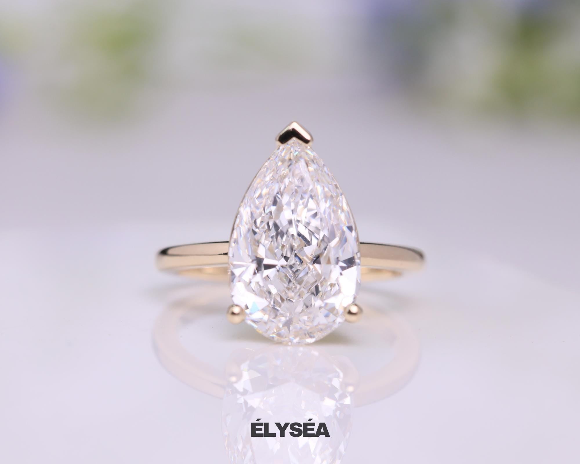 5 Carat Pear Cut Lab Grown Diamond Solitaire Engagement Ring / 14K Yellow Gold / IGI Certified
