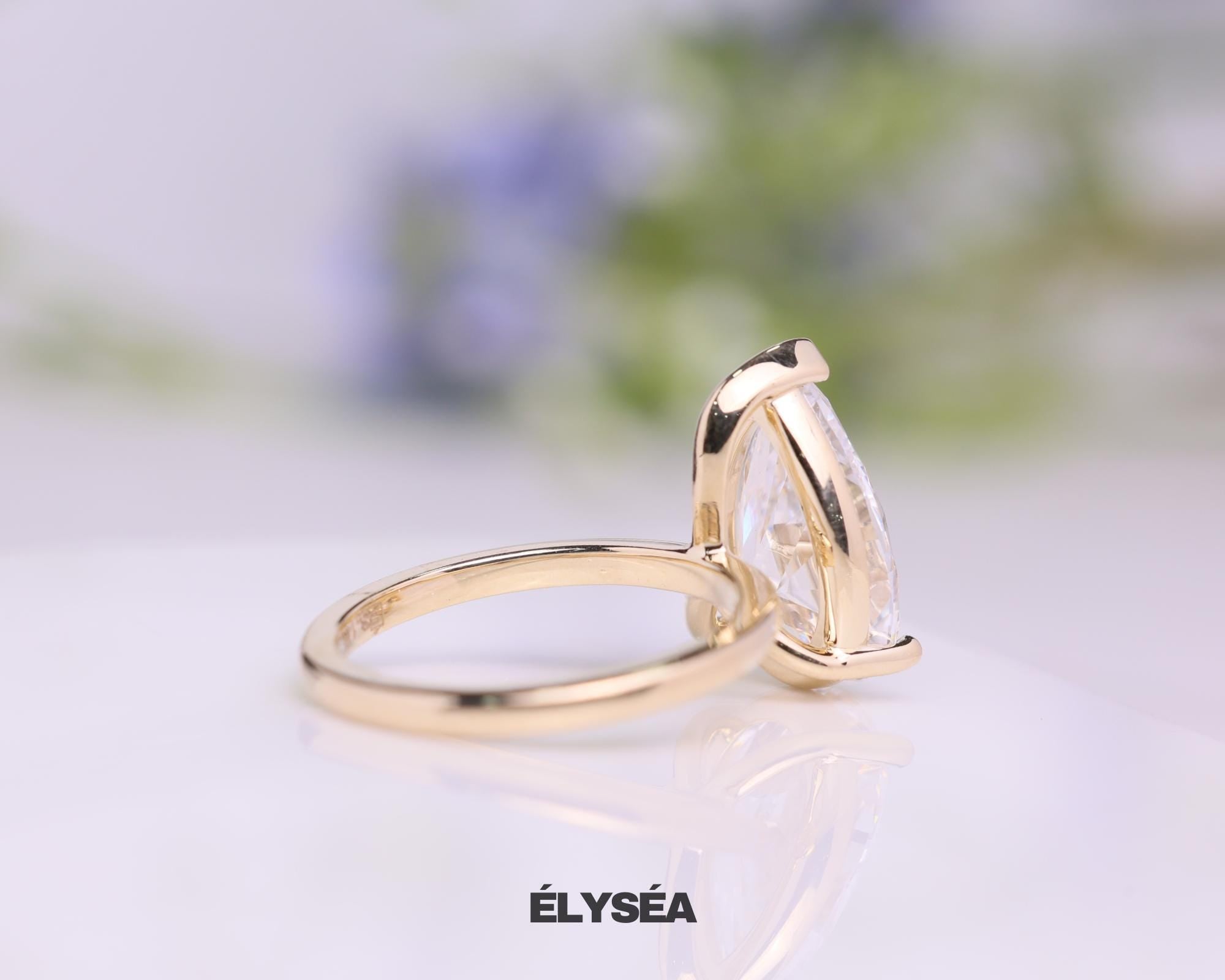5 Carat Pear Cut Lab Grown Diamond Solitaire Engagement Ring / 14K Yellow Gold / IGI Certified