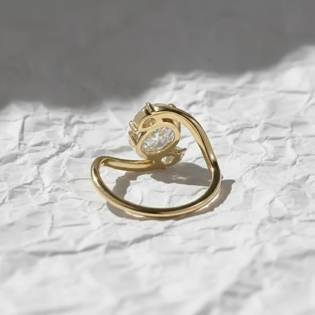 14K Gold Oval Shape Lab Grown Diamond Three Stone Engagement Ring