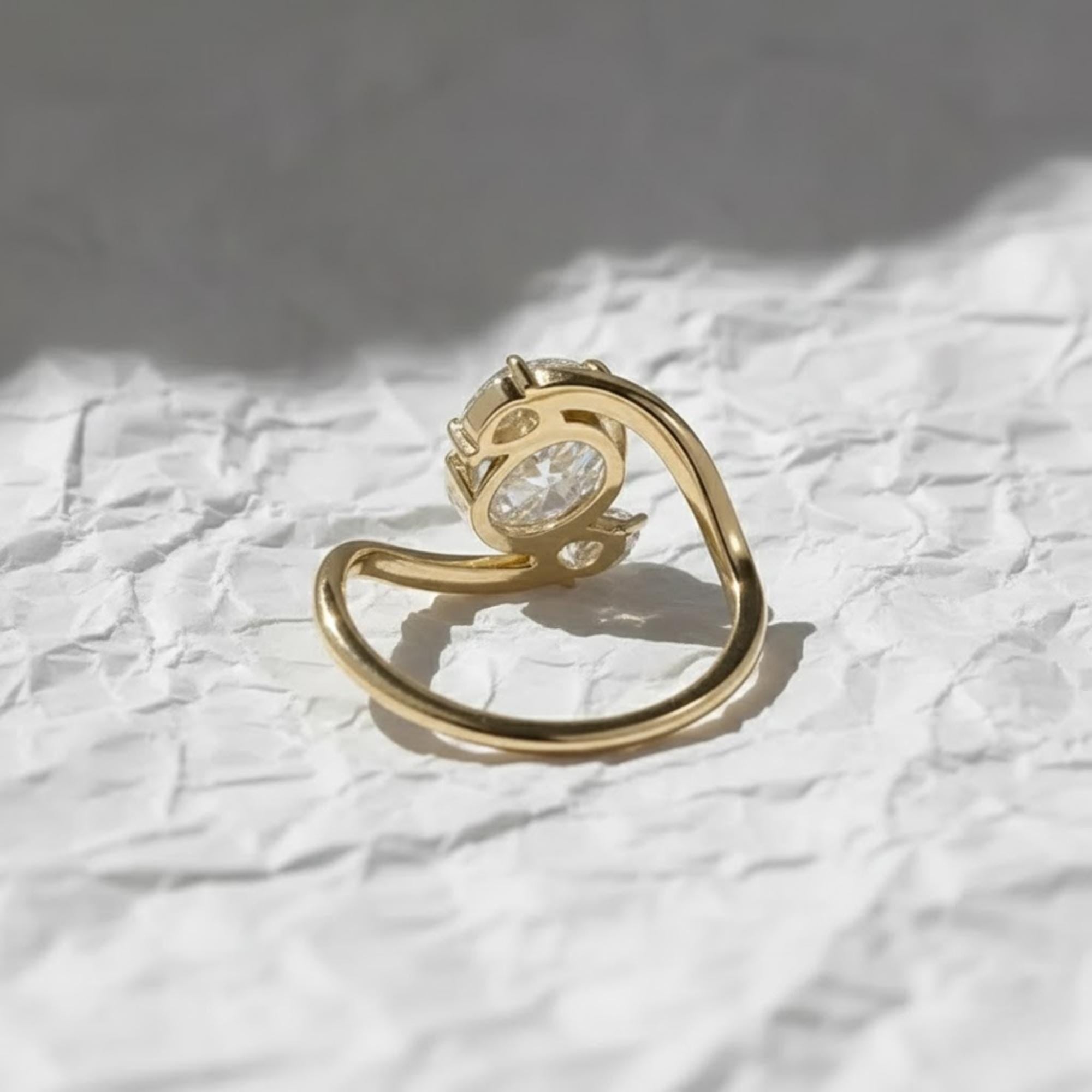 14K Gold Oval Shape Lab Grown Diamond Three Stone Engagement Ring