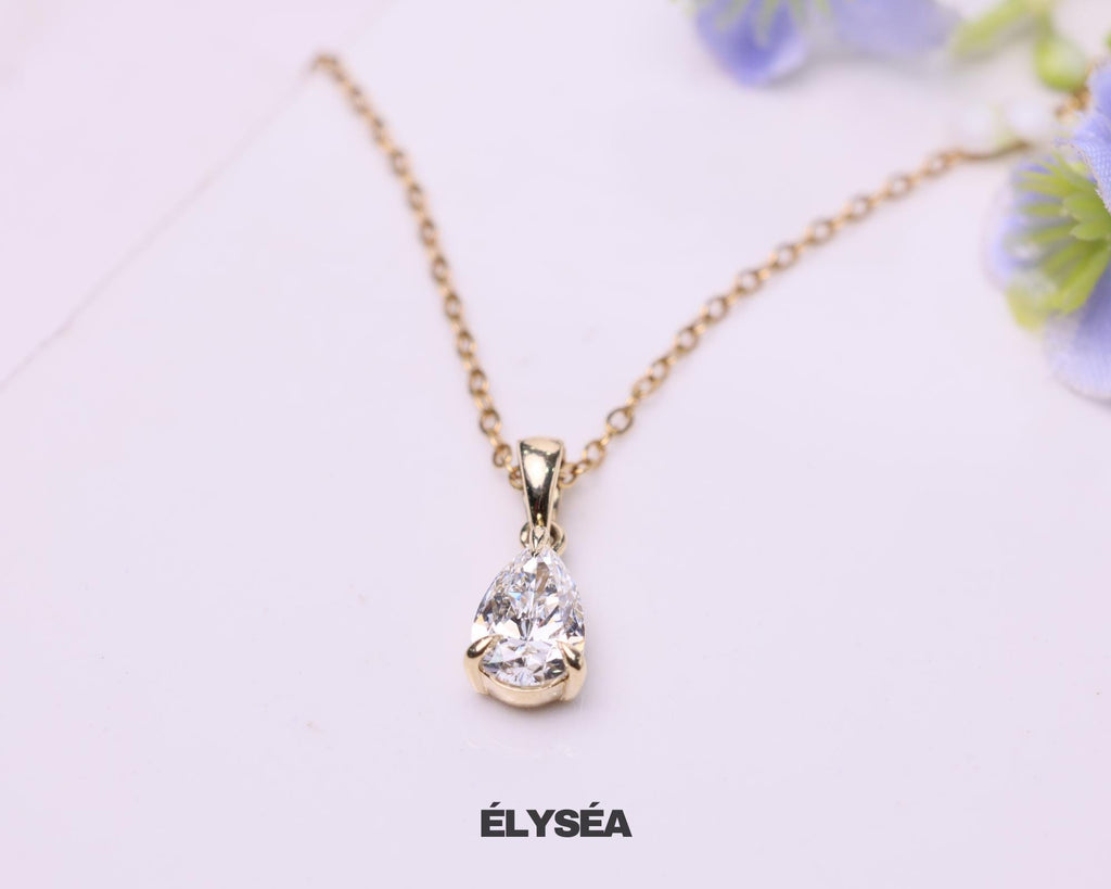 Lab Diamond Solitaire Engagement Pendant Necklace / 14K Gold Eco-Friendly Diamond Pendant Gift For Her