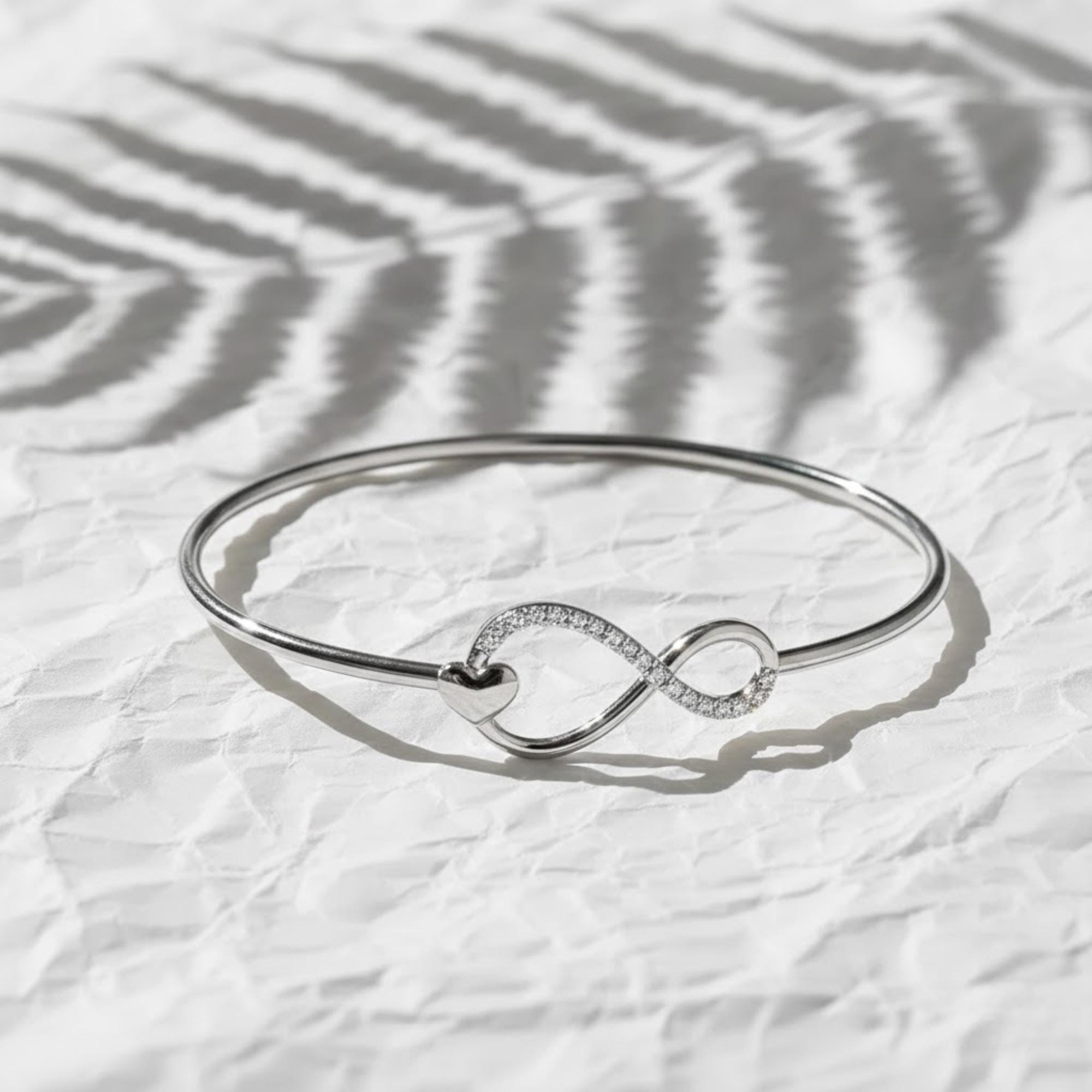 14K Gold Diamond Heart Bracelet, Handmade Lab Grown Diamond Infinity Bangle, Valentine's Gift