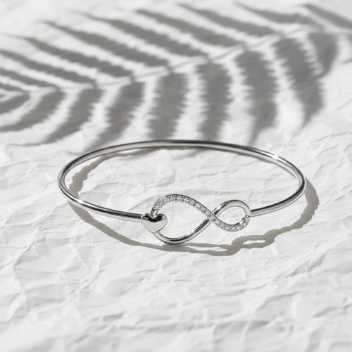 14K Gold Diamond Heart Bracelet, Handmade Lab Grown Diamond Infinity Bangle, Valentine's Gift