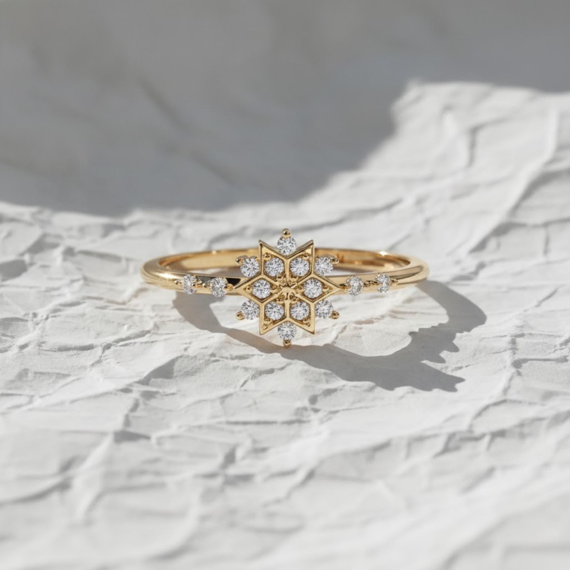 14K Gold Lab Grown Diamond Snowflake Ring