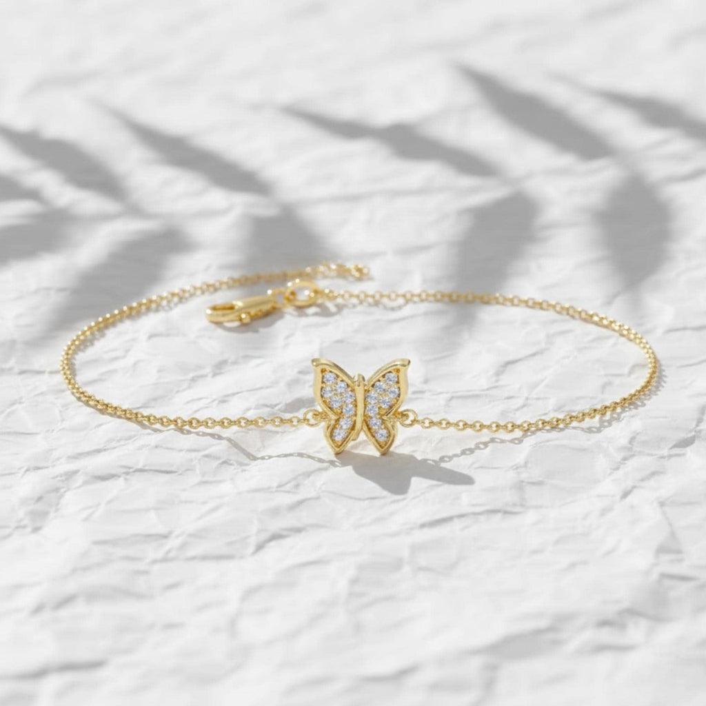 14K Gold Diamond Lab Grown Butterfly Bracelet, Everyday Fine Jewelry Gift