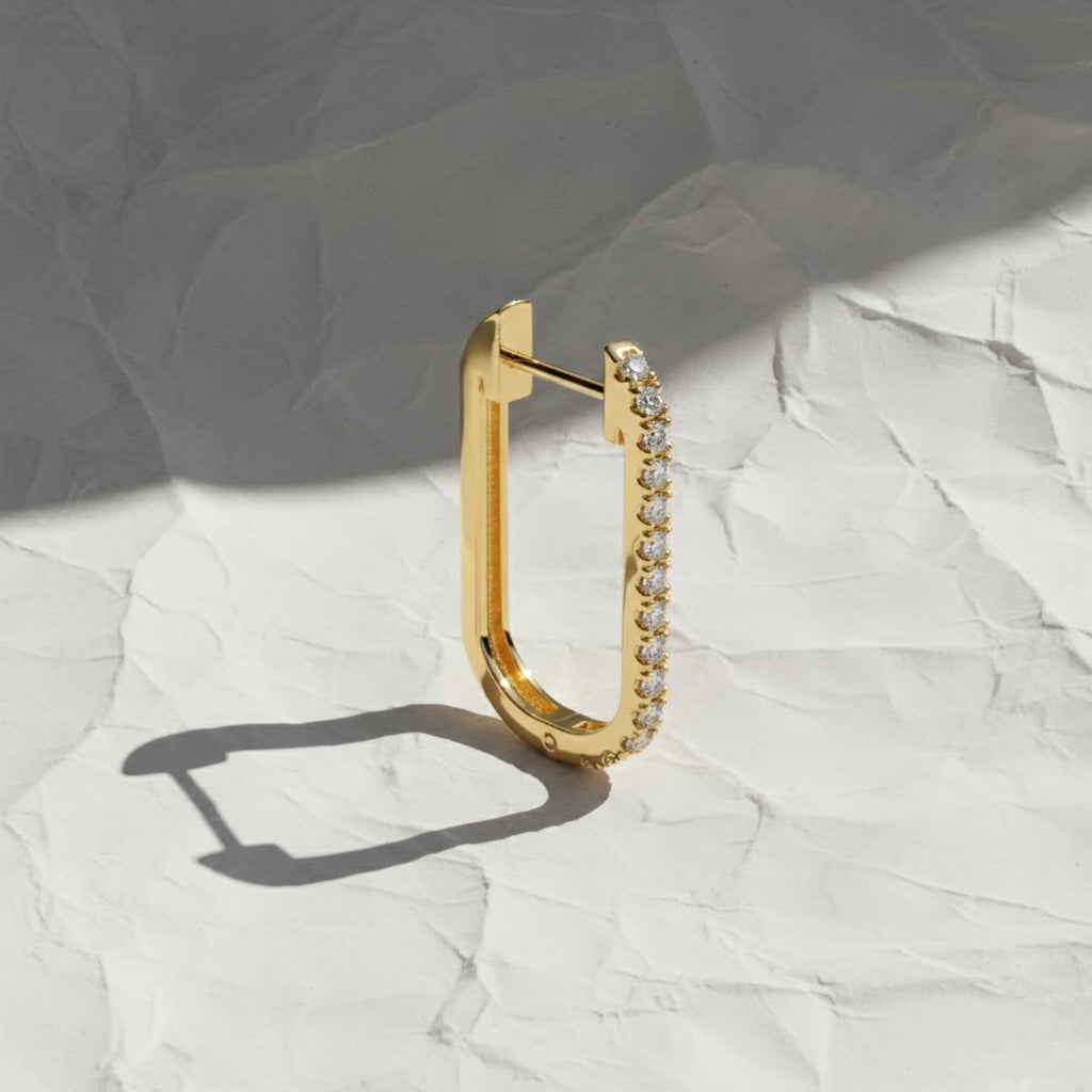14K Gold Diamond Huggie Earrings, Lab Grown Diamond Paperclip Hoop Earrings